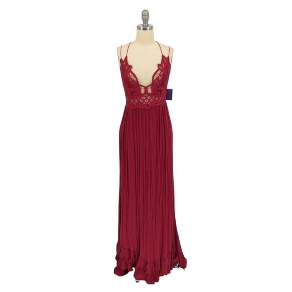 01551 Free People One Crochet Bust Maxi Dress Red Size XS/Small sexy bohemian - Picture 1 of 8